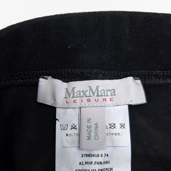 Max Mara Leisure Black Faux Suede Matte Jersey Straight Slim Pants Size Medium - Picture 5 of 8